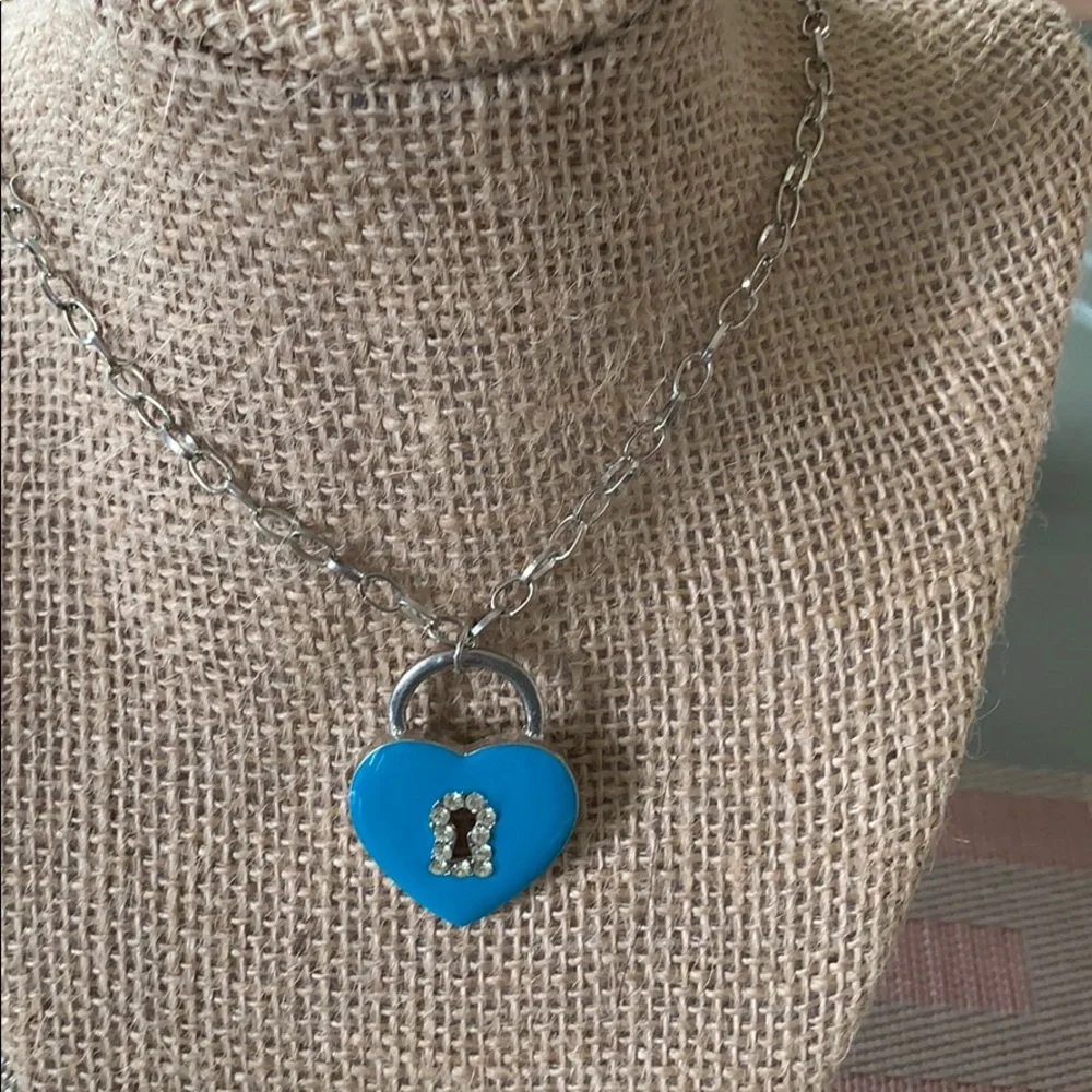 Blue Heart with a Key Hole Jewelry Necklace